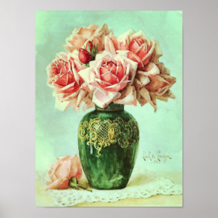 Póster Pintado de flores Bella Artes de rosas rosadas