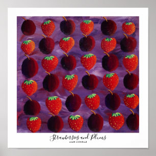 Póster Pintado de fresas y ciruelas