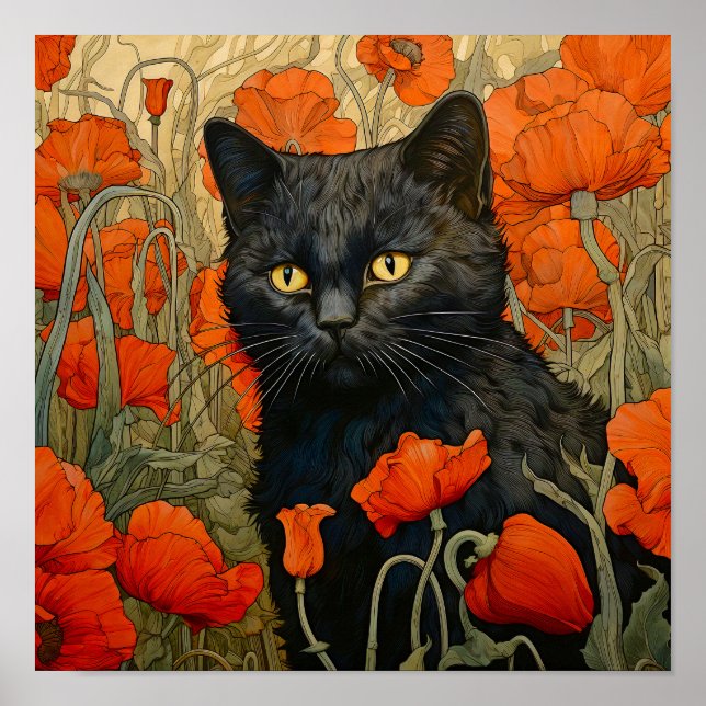 Póster Pintado de gato en pradera (Frente)