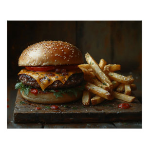 Póster Pintado de hamburguesas y frutos de ajo