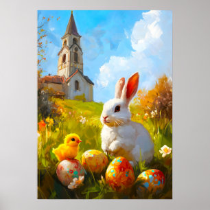 Póster Pintado de iglesia de huevos de pollo conejo de Pa