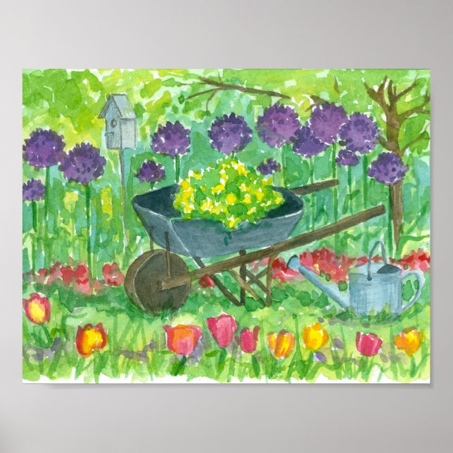 Póster Pintado de jardín de flores de alio morado (Frente)