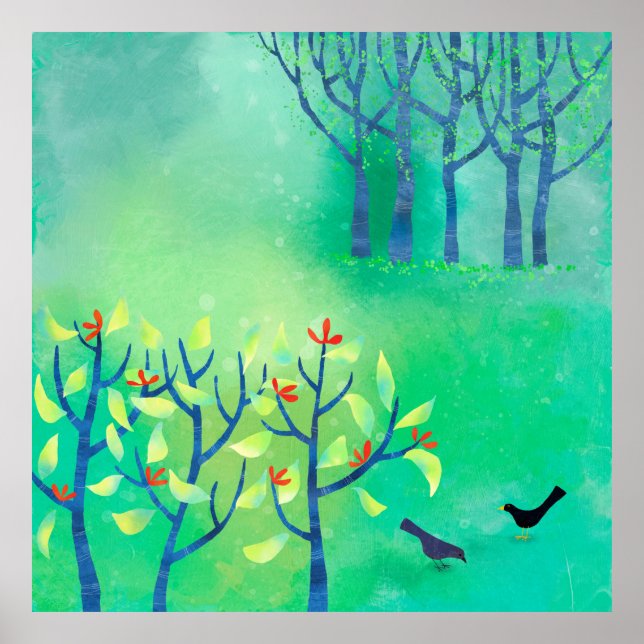 Póster Pintado de la naturaleza del paisaje verde moderno (Frente)