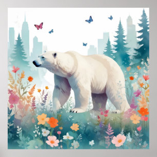 Póster Pintado de las flores del bosque de la naturaleza 