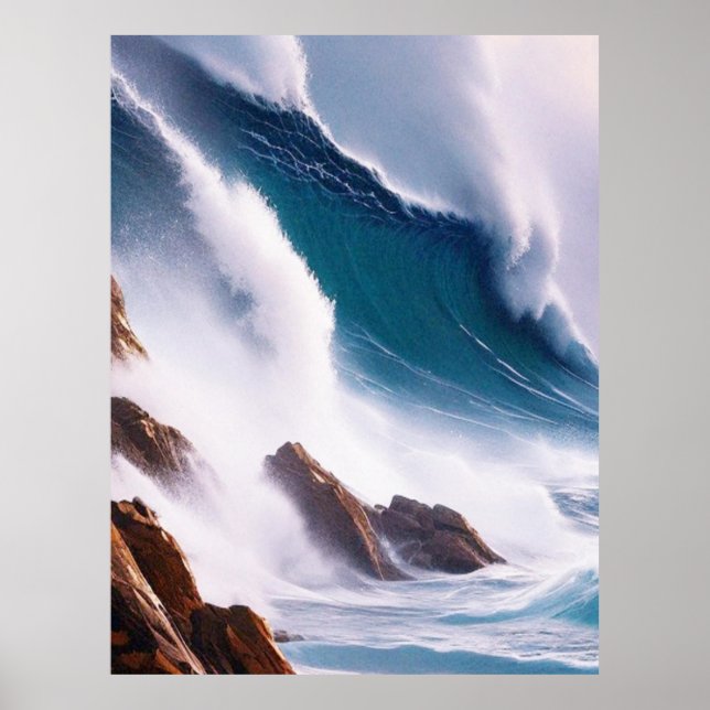Póster Pintado de majestuosas olas oceánicas (Frente)