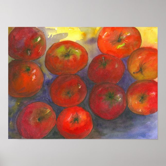 Póster Pintado de manzanas acuarelas (Frente)