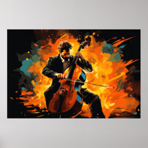 Póster Pintado de música de doble jugador de bajo