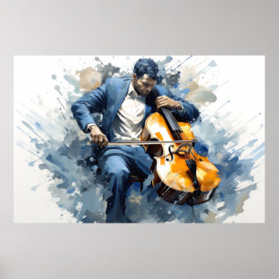 Póster Pintado de música de doble jugador de bajo