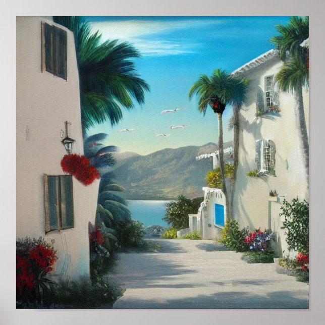 Póster Pintado de paisajes urbanos costeros (Frente)