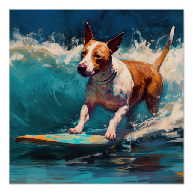 Póster Pintado de surf Bull Terrier Beach (Anverso)