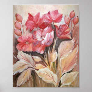 Póster Pintado de un floral con cachorros de color rosa o