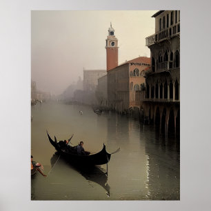 Póster Pintado de Venecia Italia Canal y Gondola