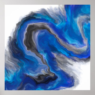 Póster Pintado digital abstracto de ondas azules