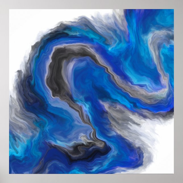 Póster Pintado digital abstracto de ondas azules (Frente)