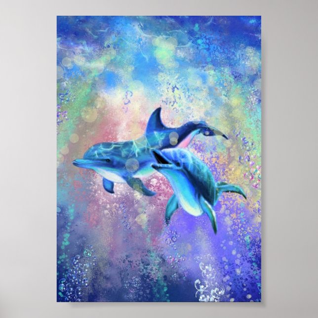 Póster Pintado feliz de Poster de pareja de delfines (Frente)