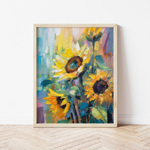 Póster Pintado Floral Abstracto Moderno de Sunflowers
