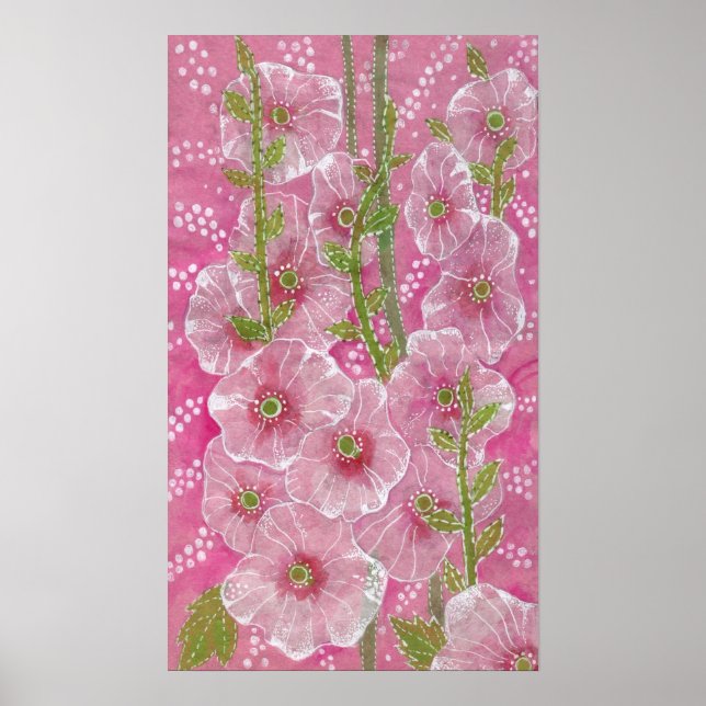 Póster Pintado Floral de flores de malva aguda (Frente)