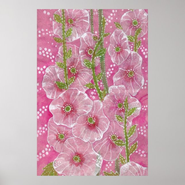 Póster Pintado Floral de flores de malva aguda (Frente)