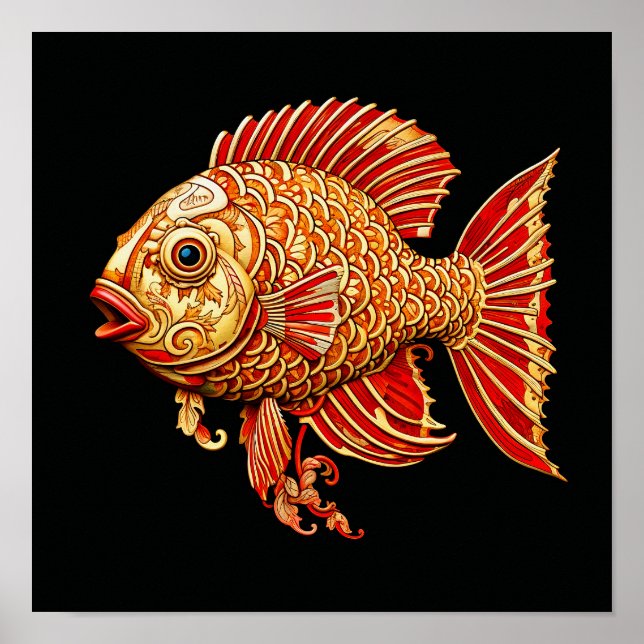 Póster Pintado oscuro de peces rojos (Frente)