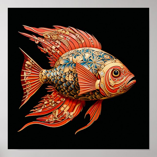 Póster Pintado oscuro de peces rojos (Frente)