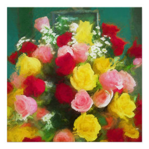 Póster Pintado Rose Bouquet - Arte de Flor Original.