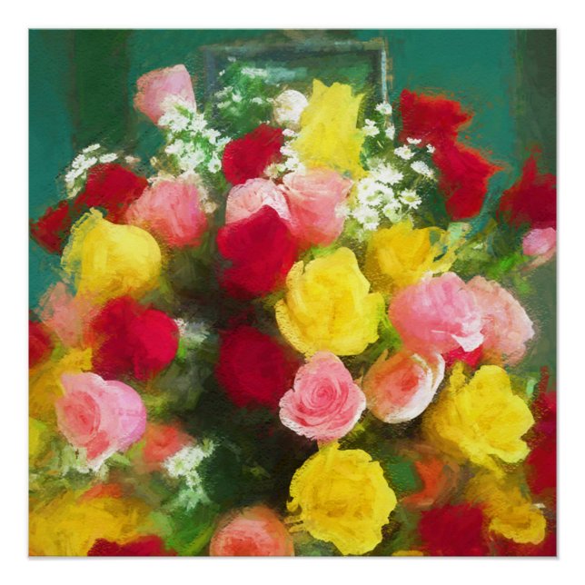 Póster Pintado Rose Bouquet - Arte de Flor Original. (Anverso)
