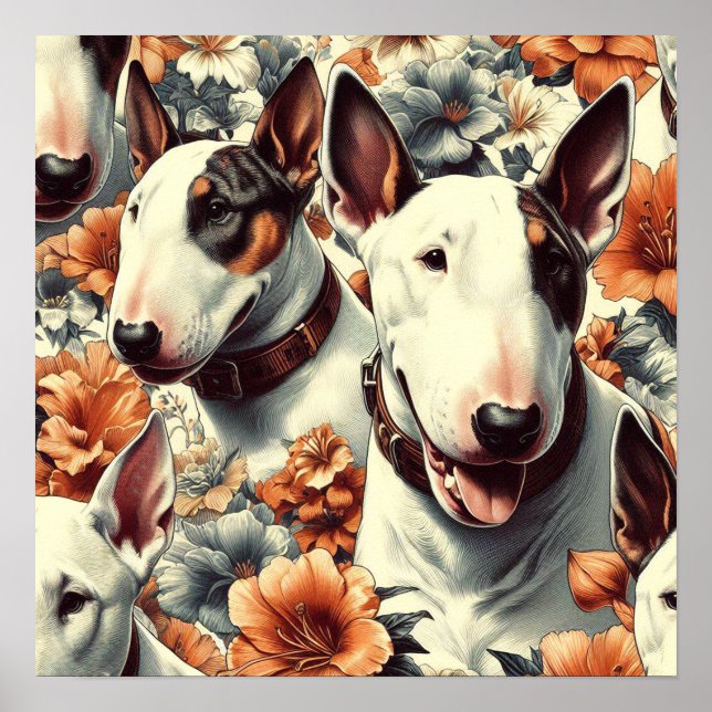 Póster Pintado sin problemas Retro Bull Terrier (Frente)