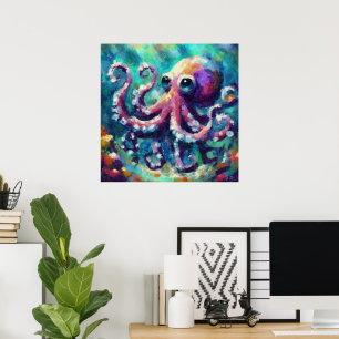 Póster Pintando el aceite de pulpo caprichoso en una play