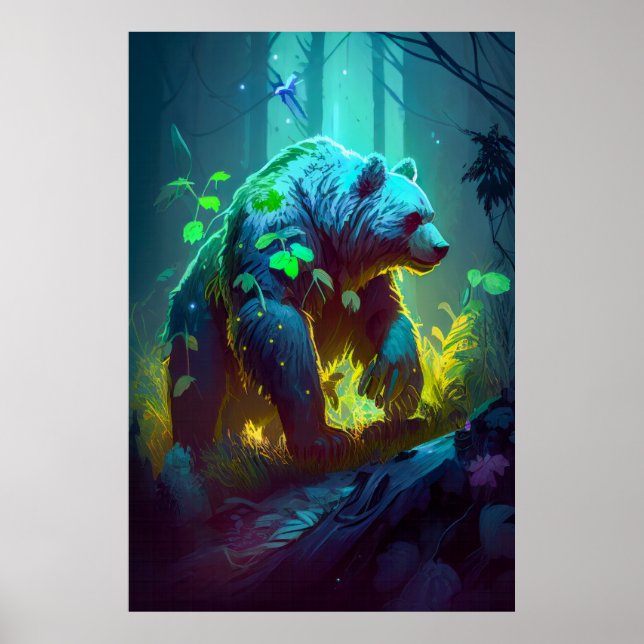 Póster Pintando retrato animal con oso de oso brillante v (Frente)