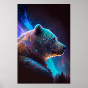 Póster Pintando retrato animal con oso de oso brillante v