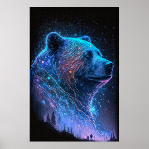 Póster Pintando retrato animal con oso de oso brillante v