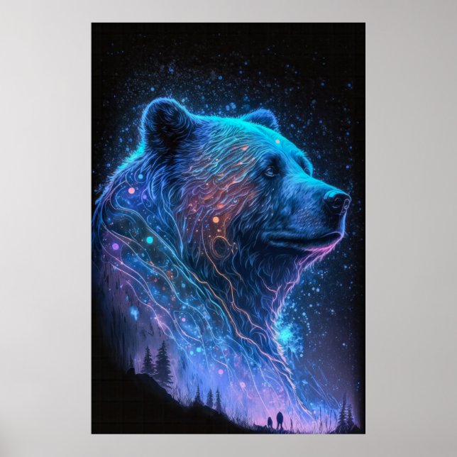 Póster Pintando retrato animal con oso de oso brillante v (Frente)