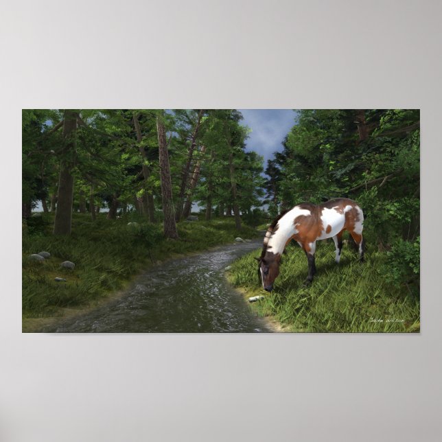Póster Pintar caballo por el Poster de Forest Stream (Frente)