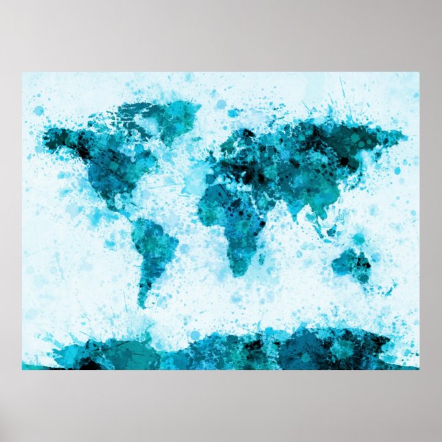 Póster Pintar mapa mundial muestra azul (Frente)