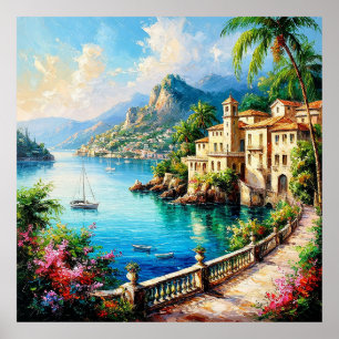 Póster Pintoresco pueblo costero mediterráneo