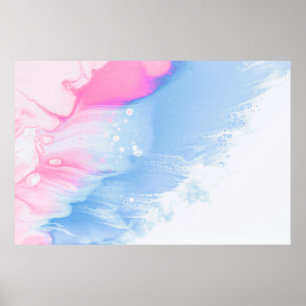 Póster Pintura abstracta azul blanco y rosa
