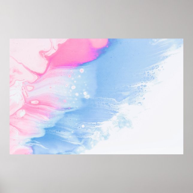Póster Pintura abstracta azul blanco y rosa (Frente)