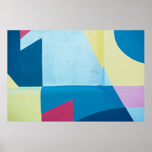 Póster Pintura abstracta azul, roja, rosa y amarilla