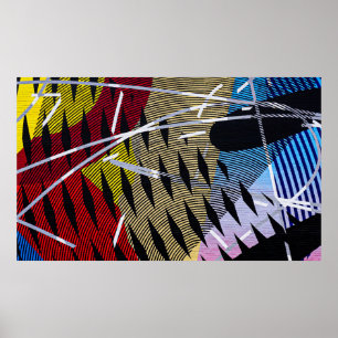 Póster Pintura abstracta azul roja y blanca