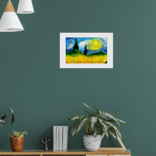 Póster pintura abstracta azul y amarilla