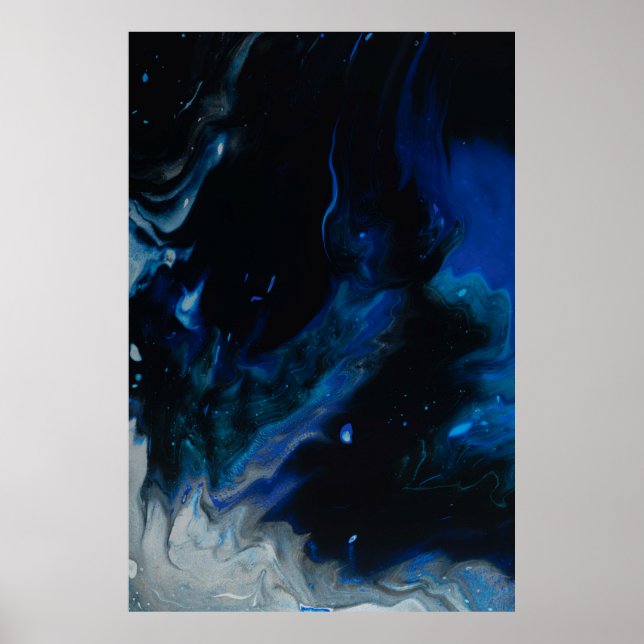 Póster Pintura abstracta azul y blanco (Frente)