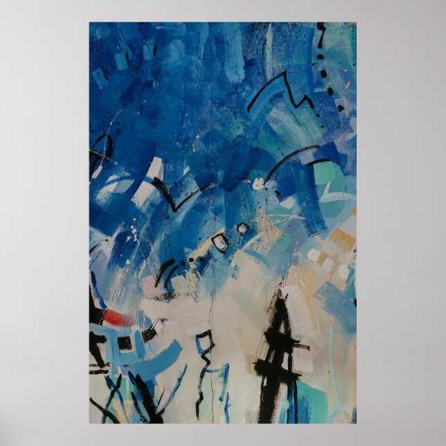 Póster Pintura abstracta azul y blanco (Frente)