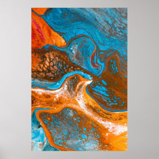 Póster Pintura abstracta azul y marrón