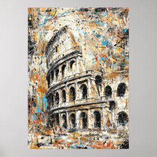 Póster Pintura abstracta con goteo del Coliseo de Roma