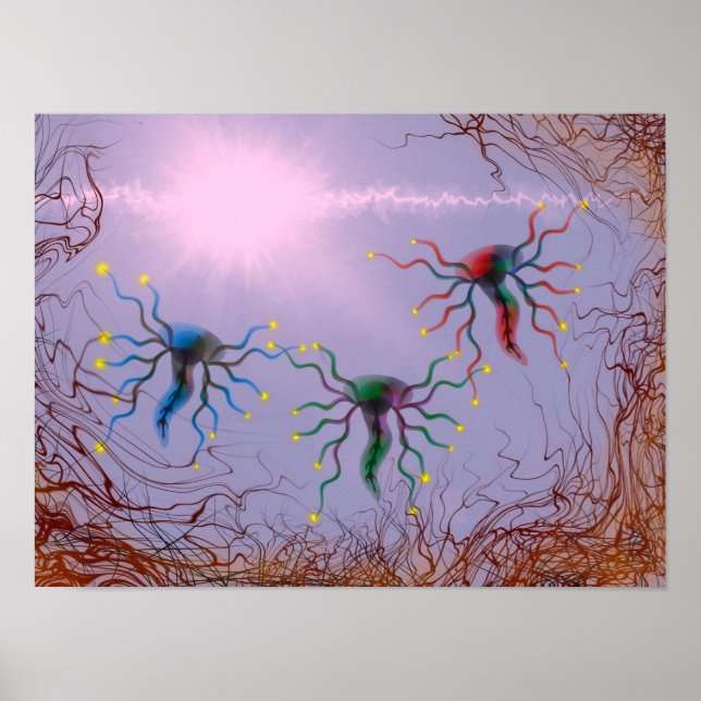 Póster Pintura abstracta de energía bioluminiscente (Frente)