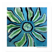Pintura abstracta de flores azul verde turquesa ne