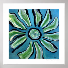 Póster Pintura abstracta de flores azul verde turquesa ne
