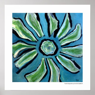 Póster Pintura abstracta de flores azul verde turquesa ne