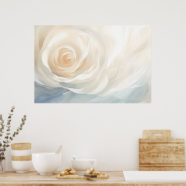 Póster Pintura abstracta de flores de rosa blanca (Cocina)
