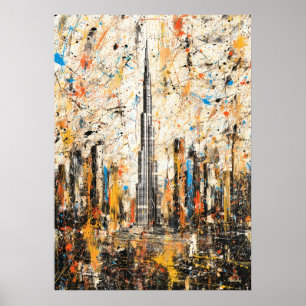 Póster Pintura abstracta de goteo Burj Khalifa de Dubái